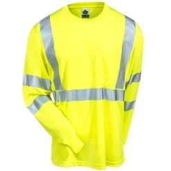Ergodyne Shirts: Men's 8391 LM High Visibility Lime Class 3 Long Sleeve Tee Shirt -Work Clothes Discount Store ergodyne 8391 ylw f 01