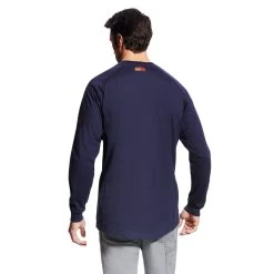 Ariat Work FR: Men's 10022597 Navy Flame Resistant Air Lightweight Long Sleeve Henley Shirt -Work Clothes Discount Store f19 mns work 10022597 back