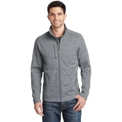 Port Authority Jacket: Men's F231 GRY Grey Digi Stripe Fleece Jacket -Work Clothes Discount Store f231 grey model front 042015