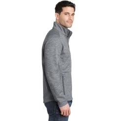 Port Authority Jacket: Men's F231 GRY Grey Digi Stripe Fleece Jacket -Work Clothes Discount Store f231 grey model side 042015
