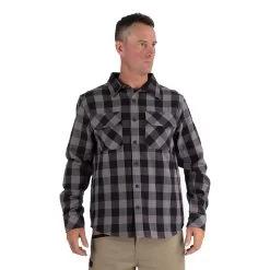 CAT Apparel Shirts: Men's 1610031 121914 Charcoal Black Buffalo Check Flannel Overshirt