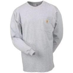 Carhartt Shirts: Men's Grey K126 HGY Long Sleeve Pocket Tee Shirt