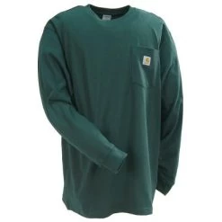 Carhartt Shirts: Men's Hunter Green K126 HTG Long Sleeve Pocket Work Shirt