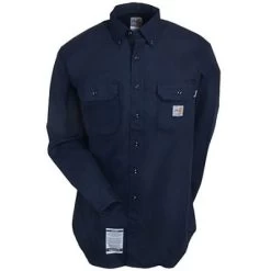 Carhartt Shirts: Men's FR Dark Navy FRS160 DNY Flame Resistant Twill Work Shirt