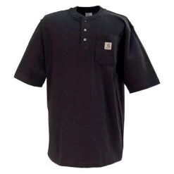 Carhartt Shirts: Men's Black K84 BLK Short Sleeve Henley Work Shirt -Work Clothes Discount Store image 86316