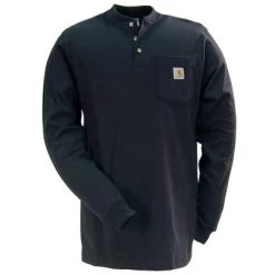 Carhartt Shirts: Men's Black K128 BLK Long Sleeve Workwear Henley Shirt -Work Clothes Discount Store image 87889