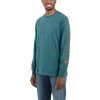 Carhartt Shirts: Men's K231 H24 Blue Spruce Heather Cotton Long Sleeve Logo Shirt -Work Clothes Discount Store k231 h24