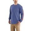 Carhartt Shirts: Men's K231 I35 Dusk Blue Heather Cotton Long Sleeve Logo Shirt -Work Clothes Discount Store k231i35