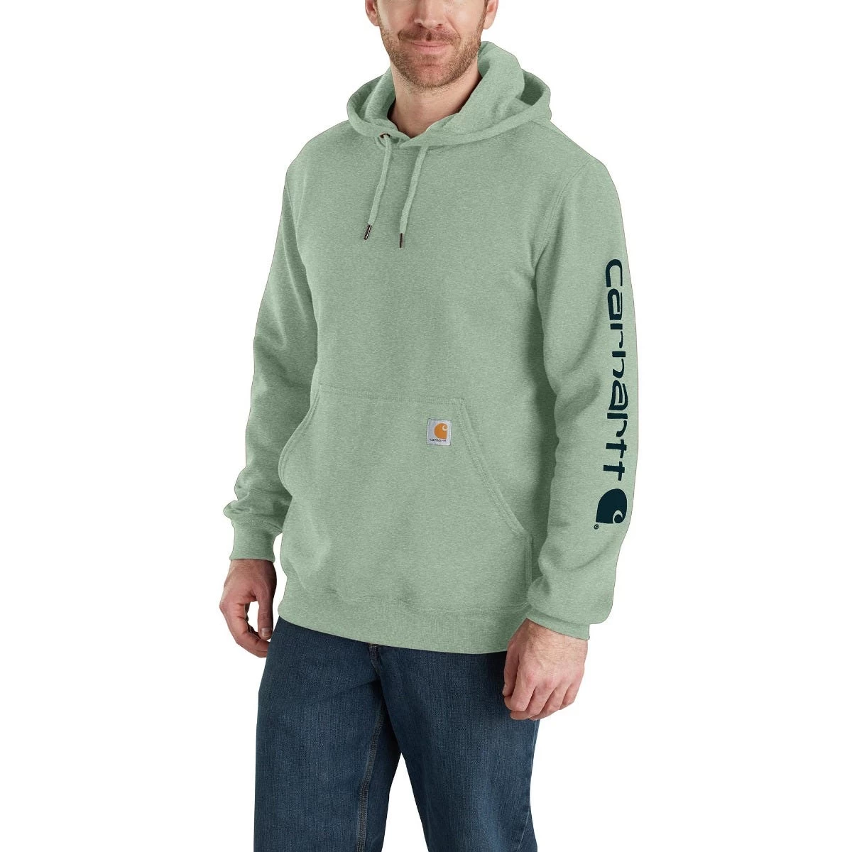 Carhartt Sweatshirts: Men's K288 GA0 Jade Heather Midweight Hooded Logo Sweatshirt 3 Carhartt Sweatshirts: Men's K288 GA0 Jade Heather Midweight Hooded Logo Sweatshirt