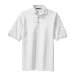 Port Authority Shirts: Men's White K420 WHT Cotton Knit Polo Shirt -Work Clothes Discount Store k420 white front fs06