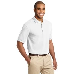 Port Authority Shirts: Men's White K420 WHT Cotton Knit Polo Shirt