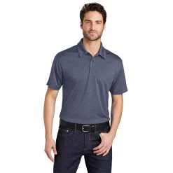 Port Authority Shirts: Men's K576 TNH True Navy Blue Heather Trace Polo Shirt -Work Clothes Discount Store k576 truenavyheather model front