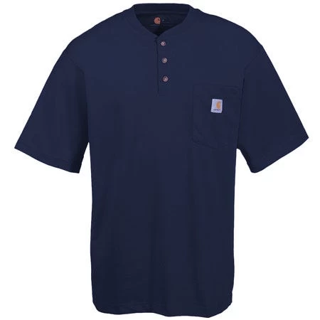 Carhartt Shirts: Men's Navy K84 NVY Cotton Short Sleeve Henley Shirt 4 Carhartt Shirts: Men's Navy K84 NVY Cotton Short Sleeve Henley Shirt - Image 2