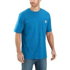 Carhartt Shirts: Men's K87 H72 Marine Blue Heather Weight Pocket Short Sleeve Loose Fit T-Shirt
