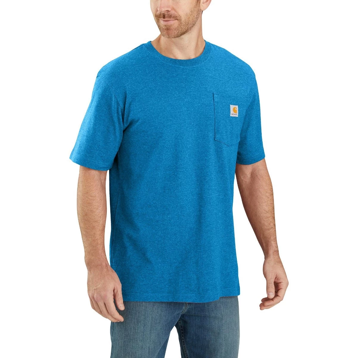 Carhartt Shirts: Men's K87 H72 Marine Blue Heather Weight Pocket Short Sleeve Loose Fit T-Shirt 3 Carhartt Shirts: Men's K87 H72 Marine Blue Heather Weight Pocket Short Sleeve Loose Fit T-Shirt