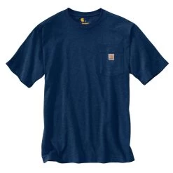 Carhartt Shirts: Men's K87 413 Dark Cobalt Blue Heather Heavyweight Pocket Short Sleeve Loose Fit T Shirt