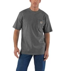 Carhartt Shirts: Men's K87 CRH Carbon Heather Heavy Weight Short Sleeve Loose Fit Pocket T-Shirt -Work Clothes Discount Store k87crh mf18