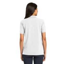 Port Authority Shirts: Women's White Cotton Knit Polo Shirt L420 WHT -Work Clothes Discount Store l420 white model back 082018