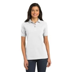 Port Authority Shirts: Women's White Cotton Knit Polo Shirt L420 WHT -Work Clothes Discount Store l420 white model front 082018