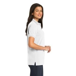 Port Authority Shirts: Women's White Cotton Knit Polo Shirt L420 WHT -Work Clothes Discount Store l420 white model side 082018