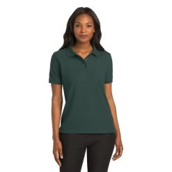 Port Authority Shirts: Women's Silk Touch Green Shirt L500 DGR -Work Clothes Discount Store l500 darkgreen model front 082018