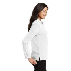 Port Authority Shirts: Women's White Polo Shirt L500LS WHT -Work Clothes Discount Store l500ls white model side 032017