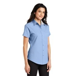 Port Authority Shirts: Womens Light Blue Short Sleeve Shirt L508 LBL -Work Clothes Discount Store l508 lightbluelightstone model 3q