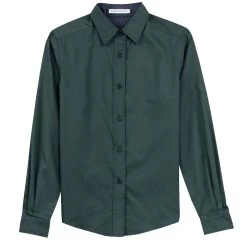 Port Authority Shirts: Women's Green Cotton/Poly Woven Shirt L608 DGR -Work Clothes Discount Store l608 darkgreen front fs06
