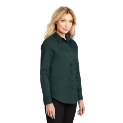 Port Authority Shirts: Women's Green Cotton/Poly Woven Shirt L608 DGR -Work Clothes Discount Store l608 darkgreennavy model 3q