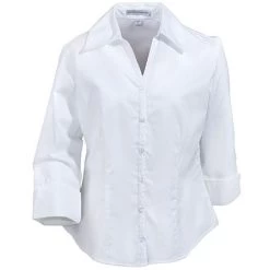 Port Authority Blouses: L6290 Women's White 3/4 Sleeve Open-Neck Blouse -Work Clothes Discount Store l629wht portauthorityf 01