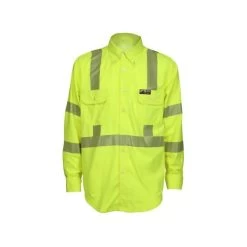 MCR Safety Shirts: Men's SBS1027 Lime FR Summit Breeze Hi Vis Long Sleeve Button Down Shirt