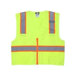 MCR Safety Vests: Men's SURVL Lime Hi Vis Reflective Orange Silver Stripes Zipper Closure Safety Vest