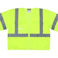MCR Safety Vests: Men's VCL3MLZ Lime Hi Vis Reflective Lime Mesh Fabric Silver Stripes Zipper Front Closure Safety Vest