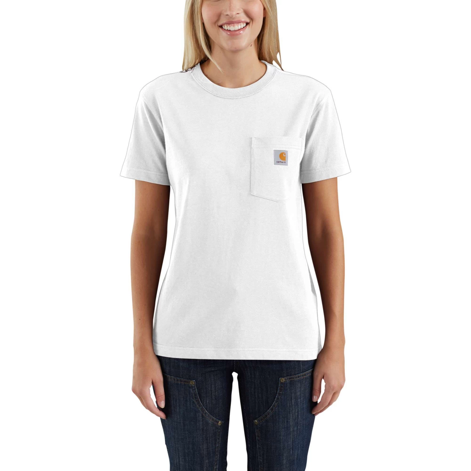 Carhartt Women's Shirt: WK87 103067 100 White Short Sleeve Pocket Loose Fit Tshirt 3 Carhartt Women's Shirt: WK87 103067 100 White Short Sleeve Pocket Loose Fit Tshirt