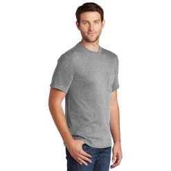 Port & Company Shirt: Men's PC54P AH Athletic Heather Core Cotton Pocket Tee