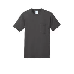 Port & Company Shirt: Men's PC54P CHR Charcoal Core Cotton Pocket Tee 12 Port & Company Shirt: Men's PC54P CHR Charcoal Core Cotton Pocket Tee -Work Clothes Discount Store pc54p charcoal flat front