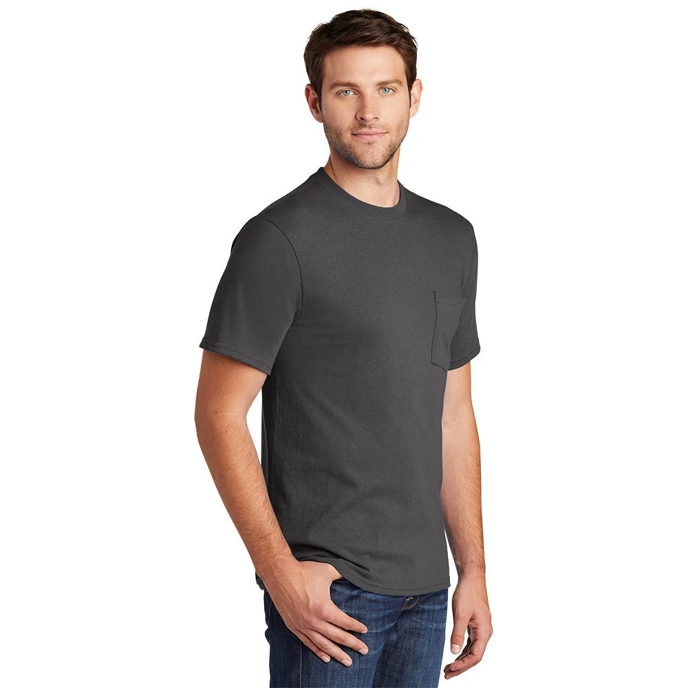 Port & Company Shirt: Men's PC54P CHR Charcoal Core Cotton Pocket Tee 3 Port & Company Shirt: Men's PC54P CHR Charcoal Core Cotton Pocket Tee