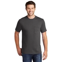 Port & Company Shirt: Men's PC54P CHR Charcoal Core Cotton Pocket Tee 10 Port & Company Shirt: Men's PC54P CHR Charcoal Core Cotton Pocket Tee -Work Clothes Discount Store pc54p charcoal model front