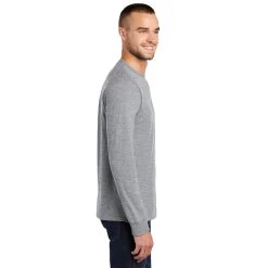 Port & Company Shirt: Men's PC61LST-AH Athletic Heather Tall Long Sleeve Essential Tee -Work Clothes Discount Store pc61ls athleticheather model side