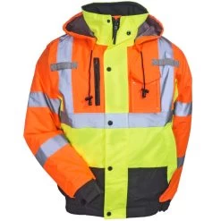 Radians Jackets: Men's SJ12 3ZMS High-Visibility Quilt-Lined Hooded Bomber Jacket -Work Clothes Discount Store radians sj12 3zms f 01