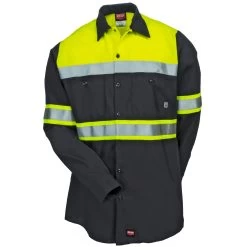 Red Kap Shirts: High Vis Colorblock SY70 YC Men's Charcoal Ripstop Button Down Shirt 8 Red Kap Shirts: High Vis Colorblock SY70 YC Men's Charcoal Ripstop Button Down Shirt -Work Clothes Discount Store red kap sy70yc2 f 01
