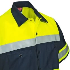 Red Kap Shirts: Men's SY80 YN Navy Hi Viz Ripstop Colorblock Short Sleeve Shirt