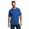 Ariat Rebar Shirts: Men's 10025377 Metal Blue Rebar Cotton Strong Short Sleeve T-Shirt -Work Clothes Discount Store s19 mns work 10025377 front