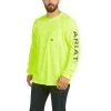 Ariat Rebar Shirts: Men's 10031031 Neon Lime HeatFighter Long Sleeve T-Shirt -Work Clothes Discount Store s21 mns work 10031031 front