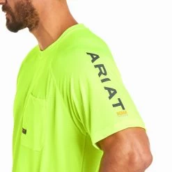 Ariat Rebar Shirts: Men's 10031037 Neon Lime Heat Fighter T-Shirt -Work Clothes Discount Store s21 mns work 10031037 detail01