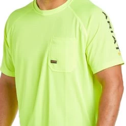 Ariat Rebar Shirts: Men's 10031037 Neon Lime Heat Fighter T-Shirt -Work Clothes Discount Store s21 mns work 10031037 detail01 top