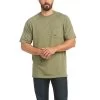 Ariat Rebar Shirts: Men's 10035009 Sage Heather Rebar Cotton Strong Short Sleeve T-Shirt -Work Clothes Discount Store s21 mns work 10035009 front