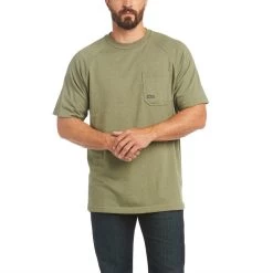 Ariat Rebar Shirts: Men's 10035009 Sage Heather Rebar Cotton Strong Short Sleeve T-Shirt