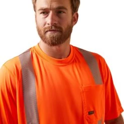 Ariat Rebar Workwear: Men's 10039195 Hi-Vis Orange ANSI T-Shirt -Work Clothes Discount Store s22 mns work 10039195 detail04