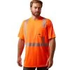 Ariat Rebar Workwear: Men's 10039195 Hi-Vis Orange ANSI T-Shirt -Work Clothes Discount Store s22 mns work 10039195 front